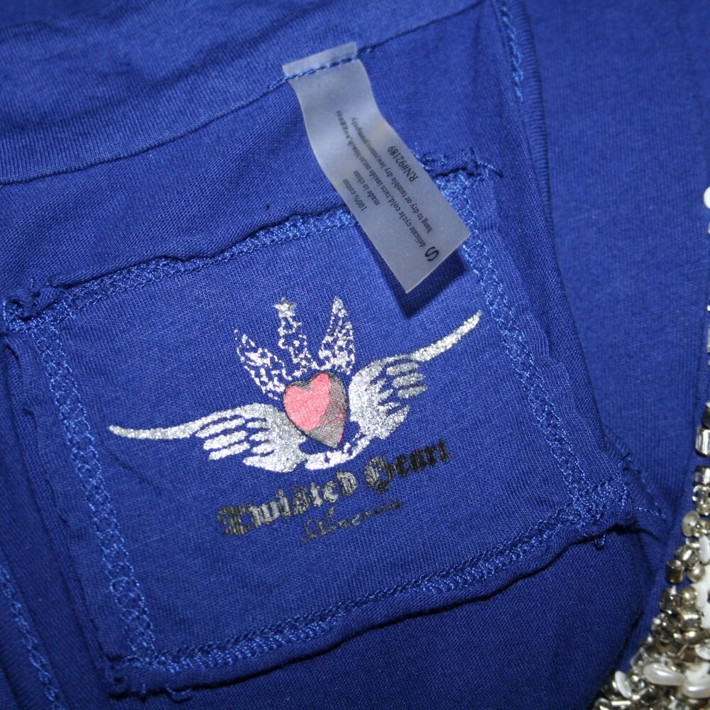 Twisted Heart Royal Blue Silver Bead & Crystal Neckline Top Small - Picture 7 of 7